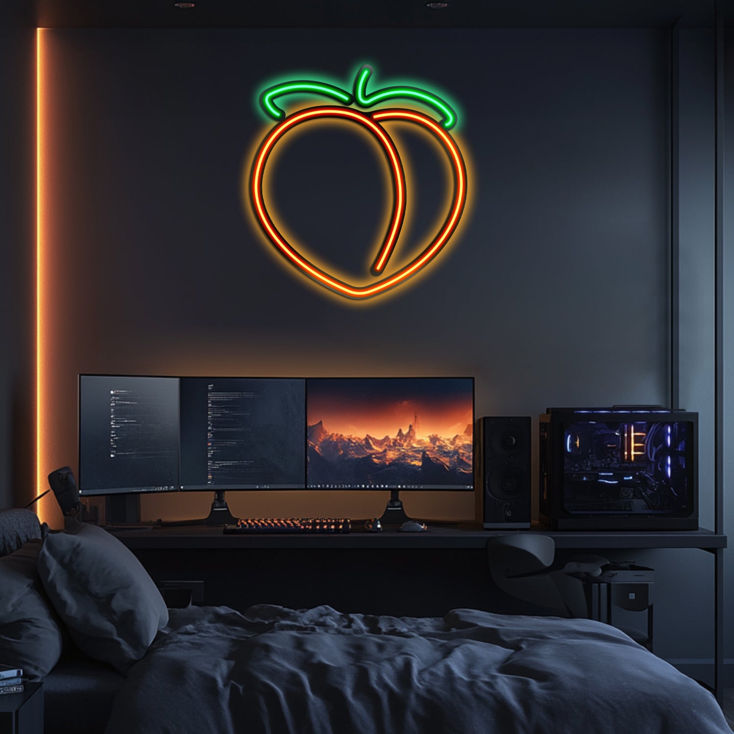 Emoji Peach Metal Neon Wall Art- LN0062