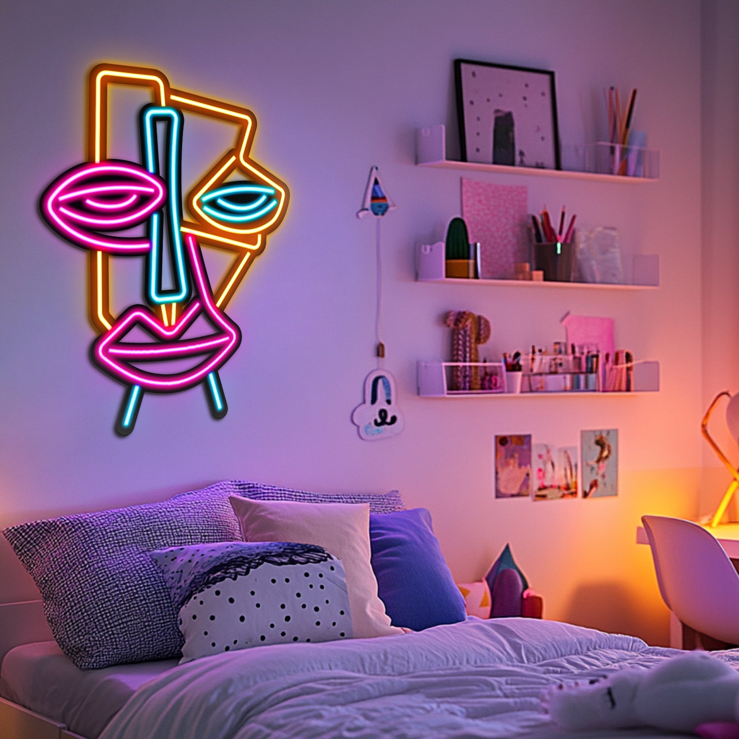 Abstact Face Line Art Metal Neon Wall Art- LN0004