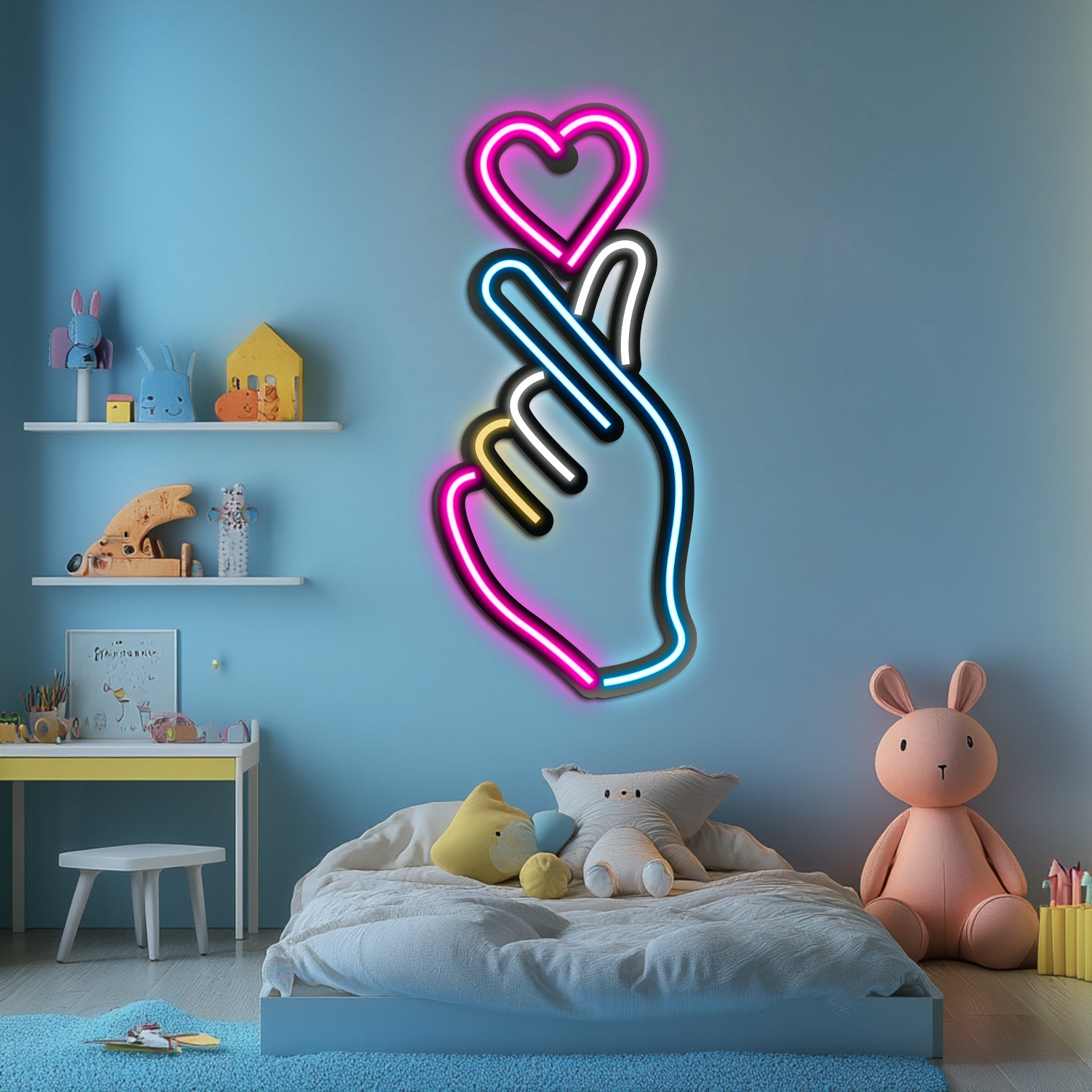 Emoji Heart Finger Metal Neon Wall Art- LN0058