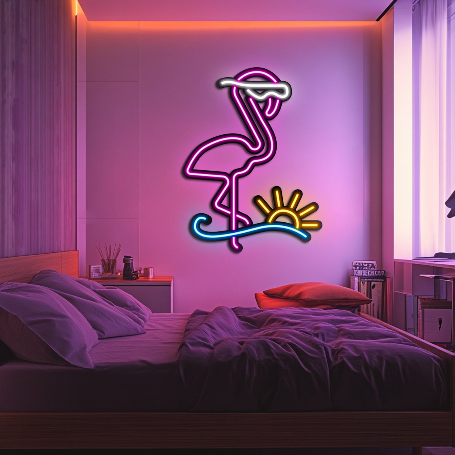 Cool Flamingo Metal Neon Wall Art- LN0018