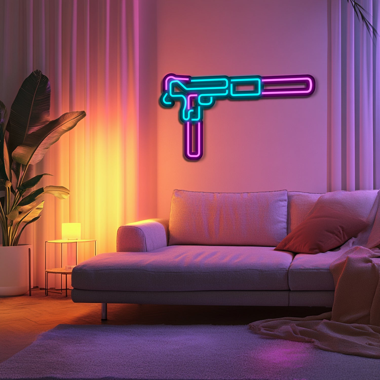 Uzi  Weapon Metal Neon Wall Art- LN0132