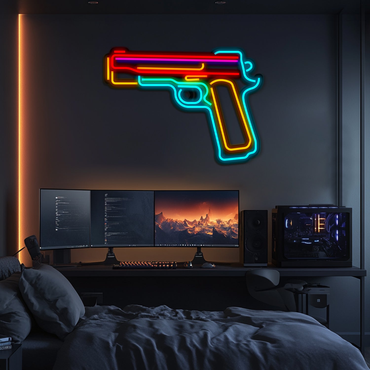 Pistol Weapon Metal Neon Wall Art- LN0127