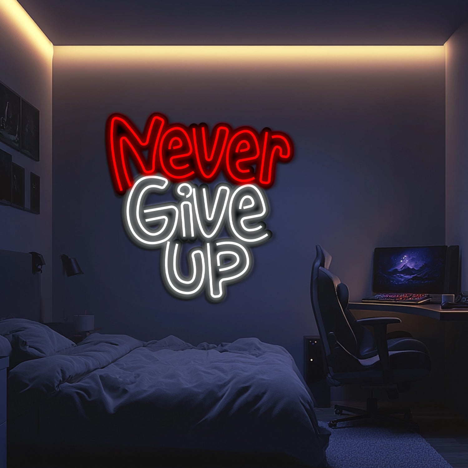 Never Give Up Metal Neon Wall Art- LN0144